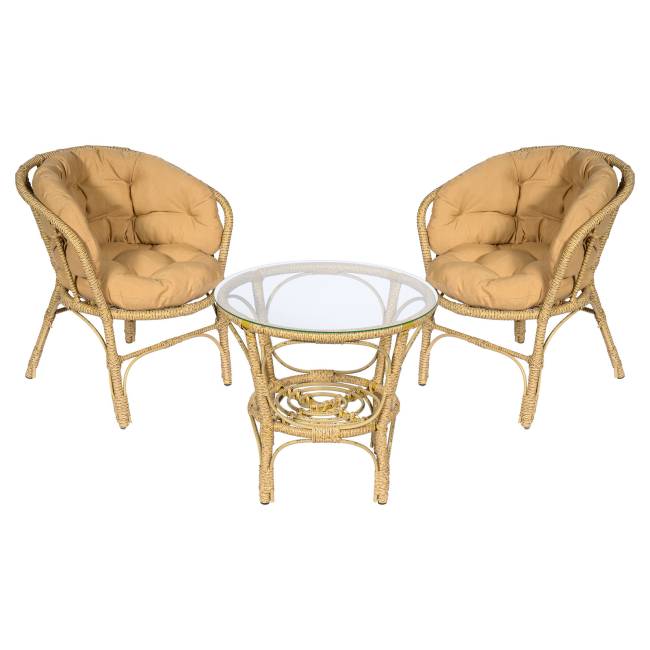 Комплект кофейный из искусственного ротанга Багама 2+1, светло-коричневый Комплект кофейный из искусственного ротанга Багама 2+1, светло-коричневый