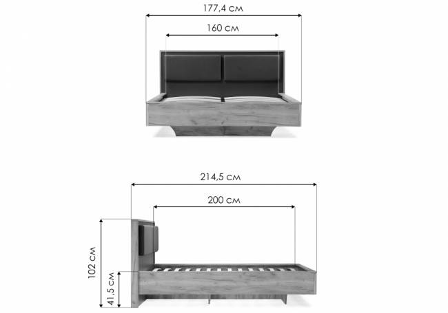 Кровать Клауд 160х200 парящая дуб крафт золотой / антрацит