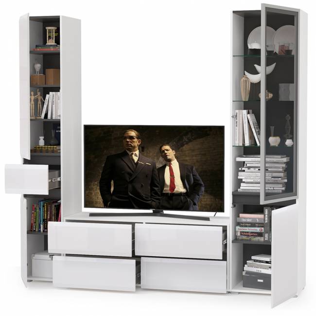 Сидней комплектация № 24 цвет белый/чёрный/фасады МДФ белый глянец