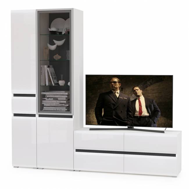 Сидней комплектация № 24 цвет белый/чёрный/фасады МДФ белый глянец