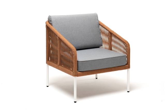 "Канны" кресло плетеное из роупа, каркас алюминий светло-серый (RAL7035) муар, роуп светло-серый круглый, ткань светло-серая "Канны" кресло плетеное из роупа, каркас алюминий светло-серый (RAL7035) муар, роуп светло-серый круглый, ткань светло-серая