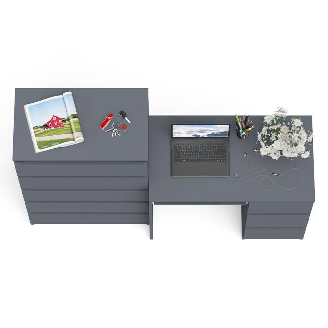 Высокий комод Мори на 700 5 ящиков и компьютерный стол Мори МС-6 тумба справа цвет графит Высокий комод Мори на 700 5 ящиков и компьютерный стол Мори МС-6 тумба справа цвет графит