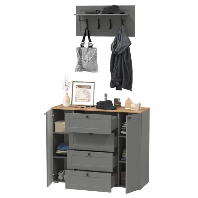 Комод четыре ящика и две дверки и вешалка для одежды Остин цвет серый графит/дуб крафт золотой Комод четыре ящика и две дверки и вешалка для одежды Остин цвет серый графит/дуб крафт золотой