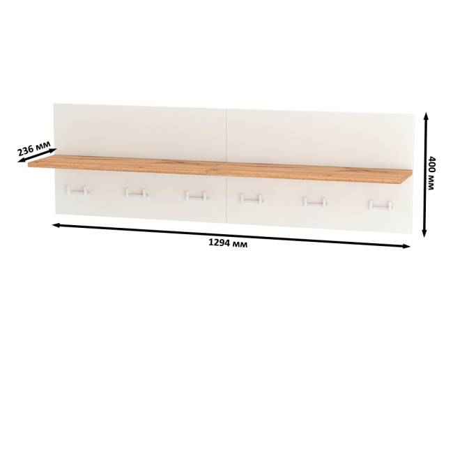 Вешалка с полкой на шесть крючков Октава цвет белый шагрень/дуб крафт золотой