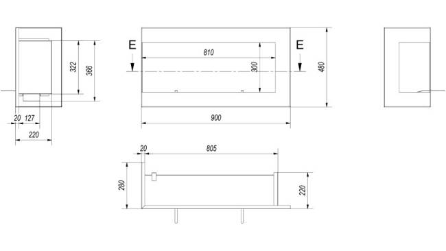 Биокамин Kratki DELTA/L/900 угловой, TUV