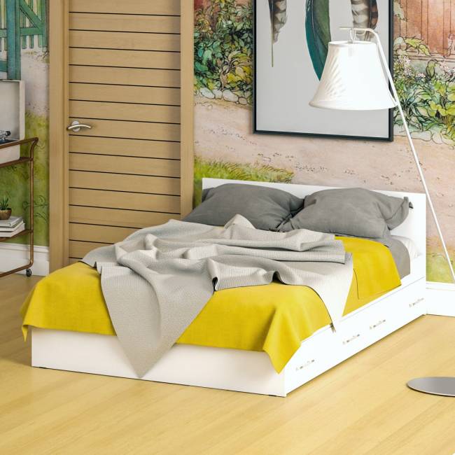 Кровать белая с ящиками Стандарт 1400 цвет белый Кровать белая с ящиками Стандарт 1400 цвет белый