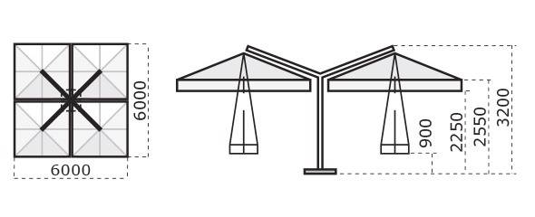 Зонт профессиональный четырехкупольный 6х6 м Alu Poker Dark антрацит, слоновая кость 6000х6000 мм Зонт профессиональный четырехкупольный 6х6 м Alu Poker Dark антрацит, слоновая кость 6000х6000 мм