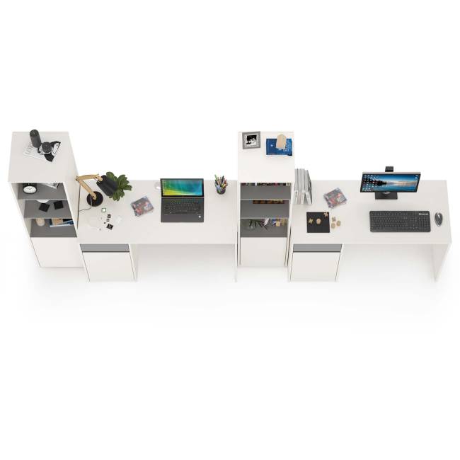 Письменные столы со стеллажами для двоих детей Торонто цвет белый шагрень/стальной серый Письменные столы со стеллажами для двоих детей Торонто цвет белый шагрень/стальной серый