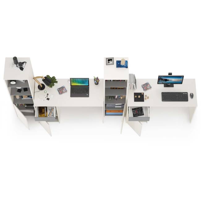 Письменные столы со стеллажами для двоих детей Торонто цвет белый шагрень/стальной серый Письменные столы со стеллажами для двоих детей Торонто цвет белый шагрень/стальной серый