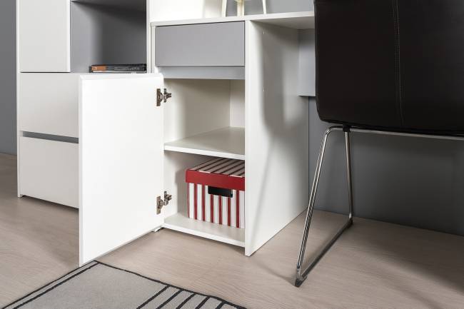 Письменные столы со стеллажами для двоих детей Торонто цвет белый шагрень/стальной серый Письменные столы со стеллажами для двоих детей Торонто цвет белый шагрень/стальной серый