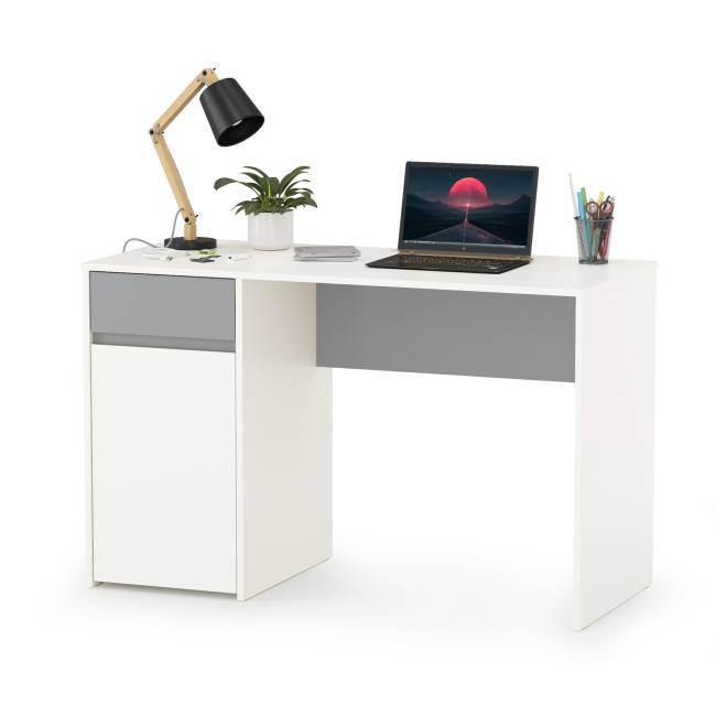 Письменные столы со стеллажами для двоих детей Торонто цвет белый шагрень/стальной серый Письменные столы со стеллажами для двоих детей Торонто цвет белый шагрень/стальной серый