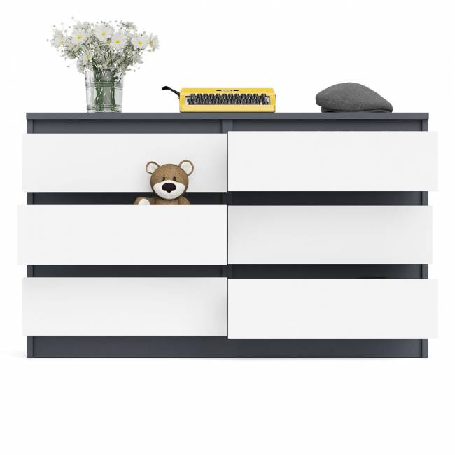 Широкий комод шесть ящиков Мори МК1200.6 цвет графит/белый