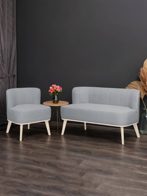 Диван Жирон ткань серый, каркас лак