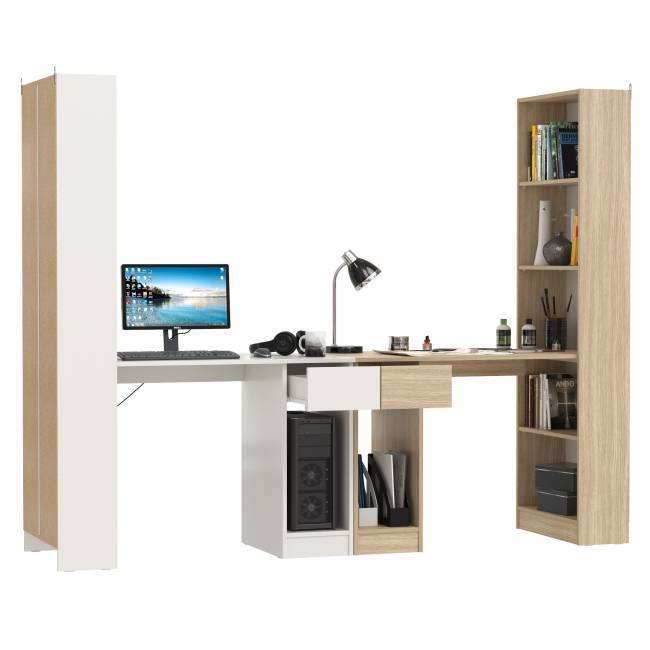 Два письменных стола Лайт 10.01 со шкафом с полками цвет белый гладкий/плэйн Два письменных стола Лайт 10.01 со шкафом с полками цвет белый гладкий/плэйн