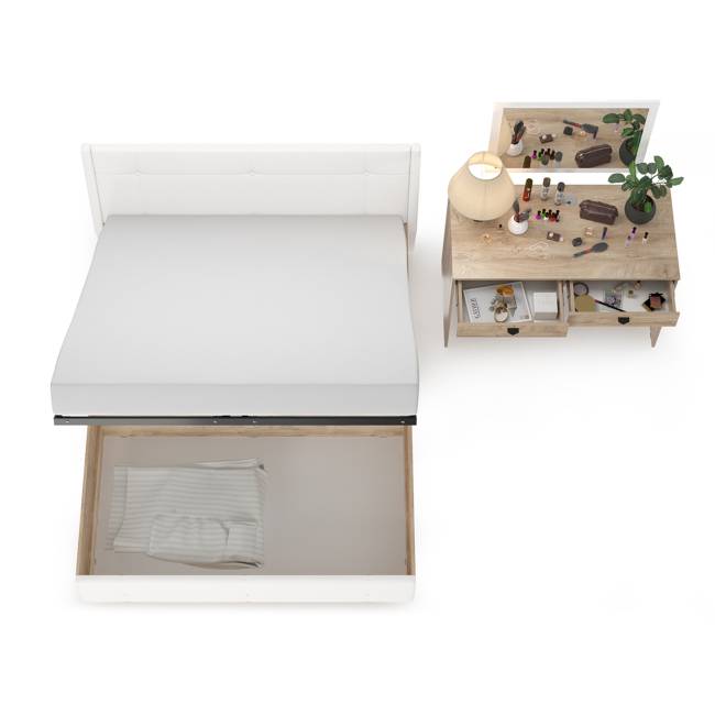 Кровать Муссон с подъёмным ортопедом и стол Бостон с зеркалом цвет белый/дуб эндгрейн элегантный/кожзам белый Кровать Муссон с подъёмным ортопедом и стол Бостон с зеркалом цвет белый/дуб эндгрейн элегантный/кожзам белый