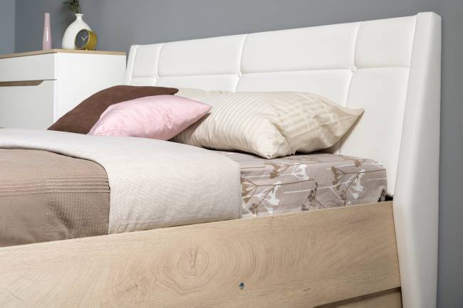 Кровать Муссон с подъёмным ортопедом и стол Бостон с зеркалом цвет белый/дуб эндгрейн элегантный/кожзам белый Кровать Муссон с подъёмным ортопедом и стол Бостон с зеркалом цвет белый/дуб эндгрейн элегантный/кожзам белый