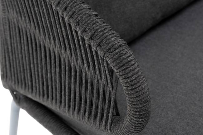 "Милан" диван 3-местный плетеный из роупа, каркас алюминий темно-серый (RAL7024) муар, роуп темно-серый круглый, ткань темно-серая 027 "Милан" диван 3-местный плетеный из роупа, каркас алюминий темно-серый (RAL7024) муар, роуп темно-серый круглый, ткань темно-серая 027