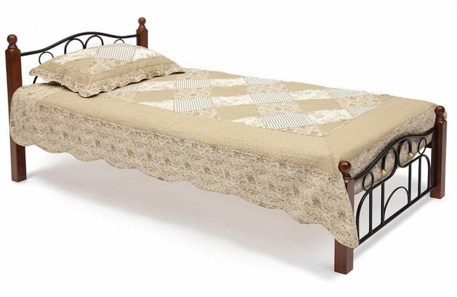 Кровать AT-808 дерево гевея/металл, 90*200 см (Single bed), красный дуб/черный дуб темный