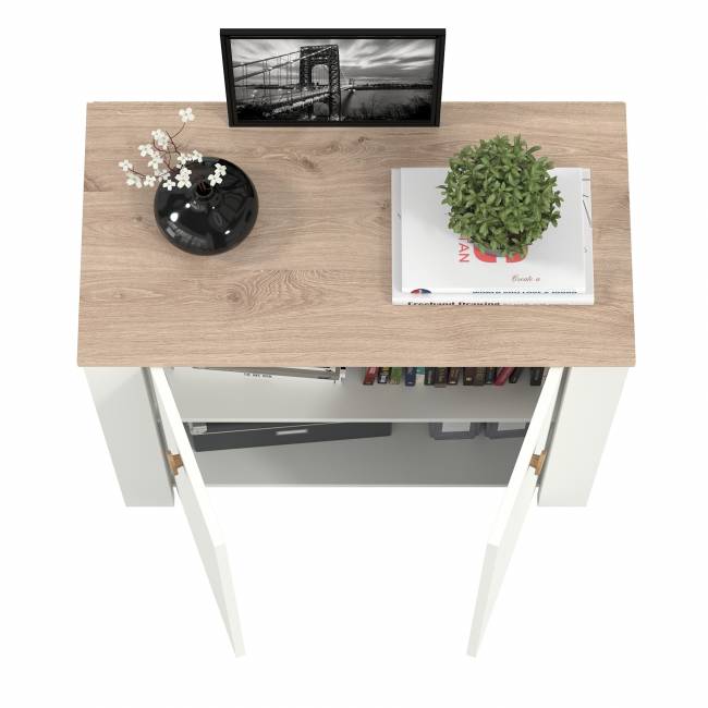 Тумба с дверками Джастин 16.228.02 цвет белый шагрень/дуб белый эксклюзив Тумба с дверками Джастин 16.228.02 цвет белый шагрень/дуб белый эксклюзив