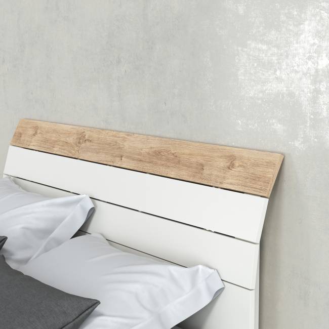 Две прикроватных тумбочки и кровать с основанием 1600 Муссон 11.41 цвет белый/дуб эндгрейн элегантный