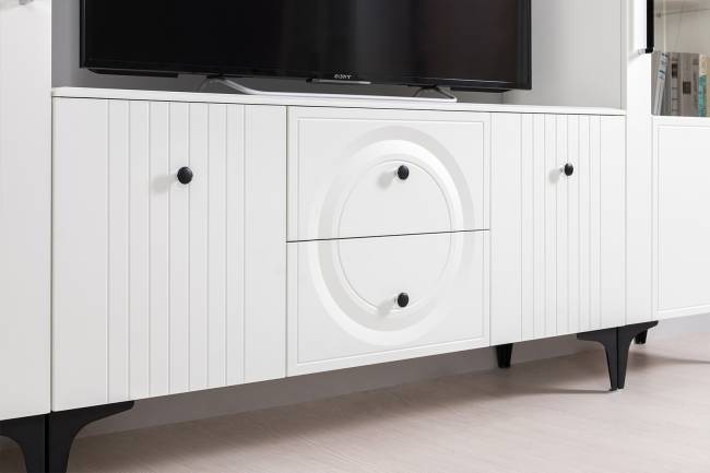 Стенка в гостиную Валенсия № 80 цвет белый шагрень