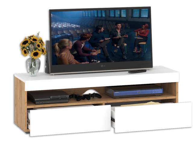 Тумба под ТВ Альба цвет дуб крафт золотой/белый премиум