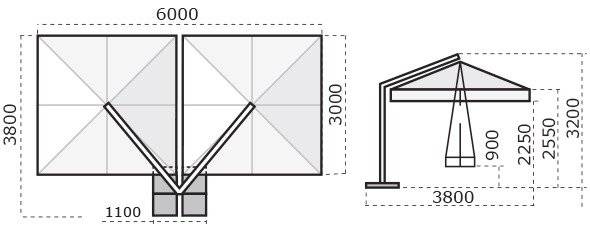 Зонт профессиональный двухкупольный 3х6 м Alu Double Dark антрацит, слоновая кость 3000х6000 мм